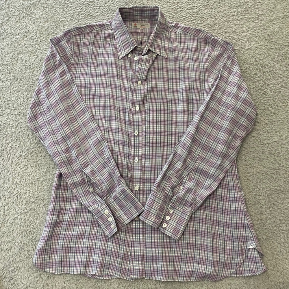 Turnbull & Asser Informalist Button‎ Down Shirt Mens L Purple Plaid Cotton